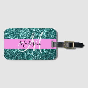 Glam Pink Aquamarin Green Glitzer Sparkname Monogr Gepäckanhänger
