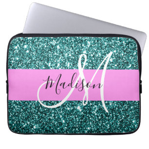 Glam Pink Aquamarin Green Glitzer Sparkname Monogr Laptopschutzhülle