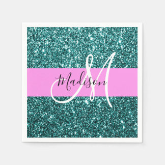 Glam Pink Aquamarin Green Glitzer Sparkname Monogr Serviette