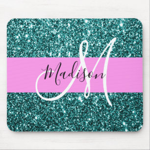 Glam Pink Aquamariner grüner Glitzer Mousepad