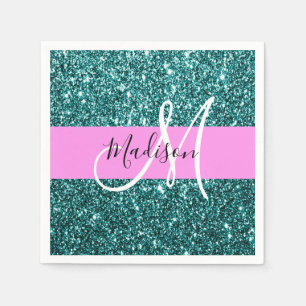 Glam Pink Aquamariner grüner Glitzer Serviette