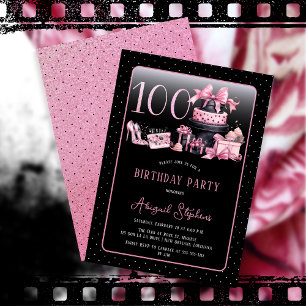 Glam Pink Black Fashion 100. Geburtstagsparty Einladung