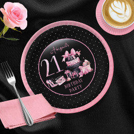 Glam Pink Black Fashion 21. Geburtstag Party Pappteller