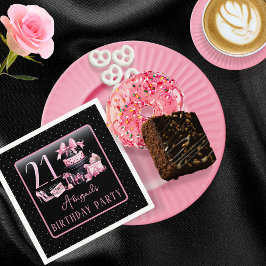 Glam Pink Black Fashion 21. Geburtstag Party Serviette