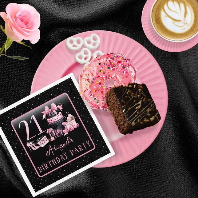 Glam Pink Black Fashion 21. Geburtstag Party Serviette (Glam Pink and Black French Couture Fashion 21st Birthday Party Paper Napkins)