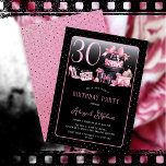 Glam Pink Black Fashion 30. Geburtstag Party Einladung<br><div class="desc">Glamouröses französisches Couture-inspiriert,  rosa und schwarz "30" 30. Geburtstag Design mit einem Hutkasten,  rosa Stilettos und einem Schminkbeutel zwischen verschiedenen ungeöffneten Geburtstagsgeschenke und üppigen Kuchen. Ideal zum Feiern von Geburtstagsfeiern. Das Alter wird in einem uneditierbaren Imitat rosa Glitzer Schriftart erstellt.</div>