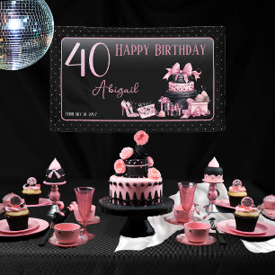 Glam Pink Black Fashion 40. Geburtstag Party Banner