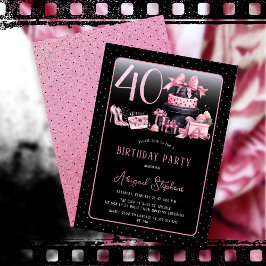 Glam Pink Black Fashion 40th Birthday Party Einladung