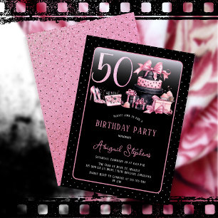 Glam Pink Black Fashion 50. Geburtstagsparty Einladung