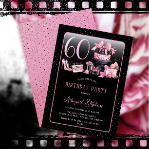 Glam Pink Black Fashion 60. Geburtstagsparty Einladung