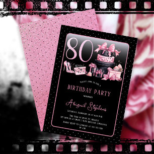 Glam Pink Black Fashion 80. Geburtstagsparty Einladung