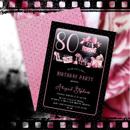 Glam Pink Black Fashion 80th Birthday Party Einladung