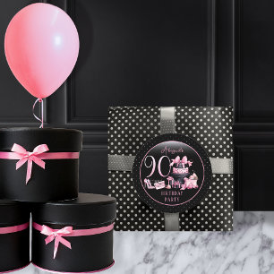 Glam Pink Black Fashion 90. Geburtstagsparty Runder Aufkleber