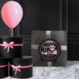 Glam Pink Black Fashion Sweet 16 Geburtstagsparty Runder Aufkleber