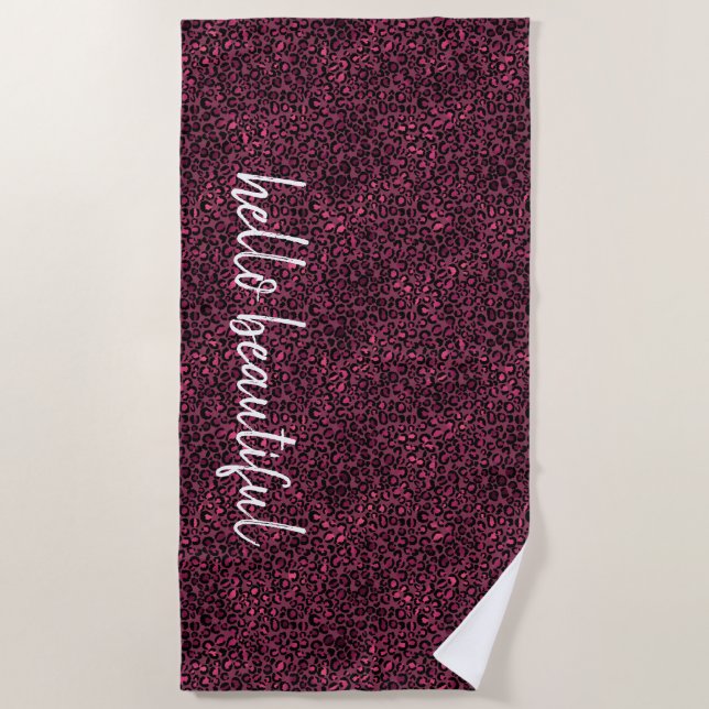 Glam Pink Black Leopard Print Strandtuch (Vorderseite)