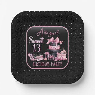 Glam Pink Black Mode 13. Geburtstagsfeier Pappteller