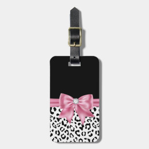 Glam Pink Bow Diamond Black Snow Leopard Gepäckanhänger