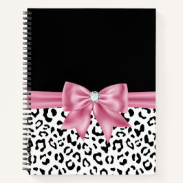 Glam Pink Bow Diamond Black Snow Leopard Notizbuch