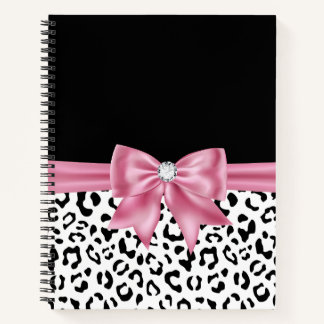 Glam Pink Bow Diamond Black Snow Leopard Notizbuch