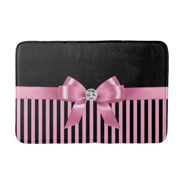 Glam Pink Bow-Pink Black Pinstripes-Black Badematte (Vorderseite)