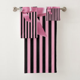 Glam Pink Bow-Pink Black Pinstripes-Black Badhandtuch Set