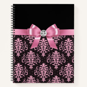 Glam Pink Bow-Pink Lace-Black Notizbuch