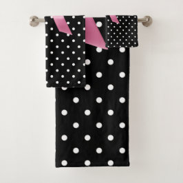 Glam Pink Bow-White Polka Dots Black Badhandtuch Set