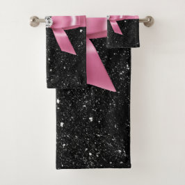 Glam Pink Bow-Zebra Print-Black Sparkle Badhandtuch Set