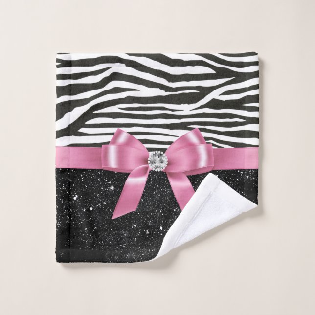 Glam Pink Bow-Zebra Print-Black Sparkle Badhandtuch Set