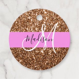 Glam Pink & Bronze Glitter Funkeln Monogramm Name Geschenkanhänger
