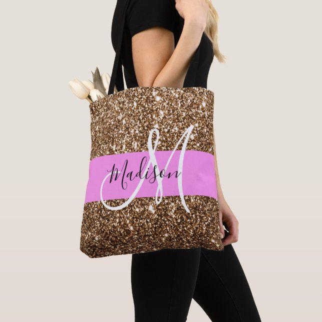 Glam Pink & Bronze Glitzer Glitzern Monogram Name (Von Nahem)