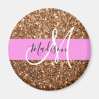 Glam Pink & Bronze Glitzer Glitzern Monogram Name