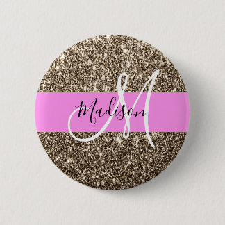 Glam Pink Champagne Gold Glitzer Sparkone Monogram Button