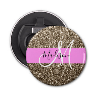 Glam Pink Champagne Gold Glitzer Sparkone Monogram Flaschenöffner