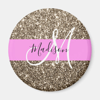 Glam Pink Champagne Gold Glitzer Sparkone Monogram Magnet