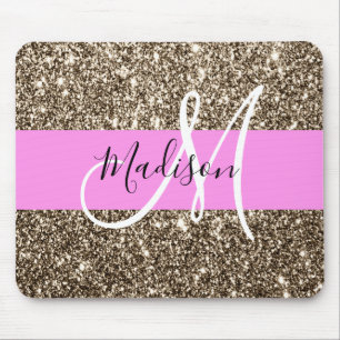 Glam Pink Champagne Gold Glitzer Sparkone Monogram Mousepad