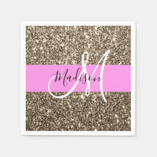 Glam Pink Champagne Gold Glitzer Sparkone Monogram Serviette