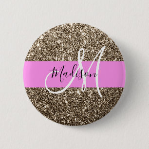 Glam Pink Champagner Gold Glitter Funkeln Monogram Button