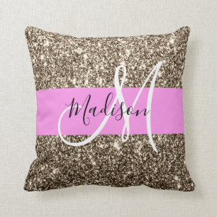 Glam Pink Champagner Gold Glitter Funkeln Monogram Kissen