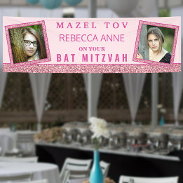 Glam Pink Chic 2 Foto Geburtstag Bat Mitzvah Banner