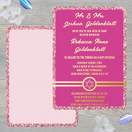 Glam Pink Classic Elegant Bat Mitzvah Gold Folieneinladung