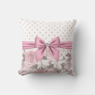 Glam Pink Diamond Bow Floral Polka Dots Kissen