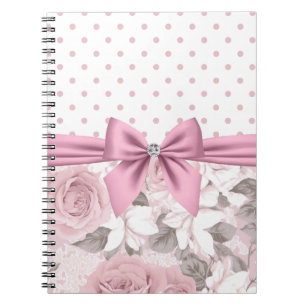 Glam Pink Diamond Bow Floral Polka Dots Notizblock