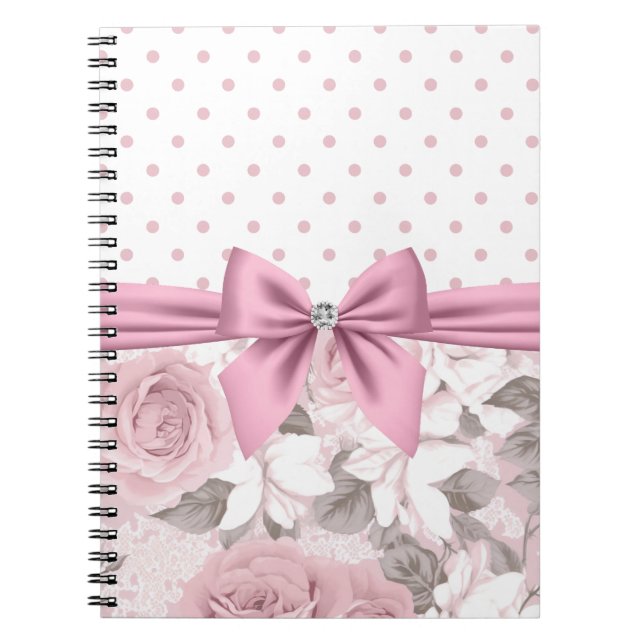 Glam Pink Diamond Bow Floral Polka Dots Notizblock (Vorderseite)