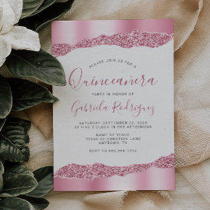 Glam Pink Folien-Glitter Quinceañera Einladung
