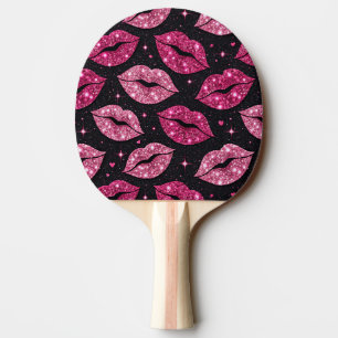 Glam Pink Glitter-Lippen auf schwarzem Design Tischtennis Schläger