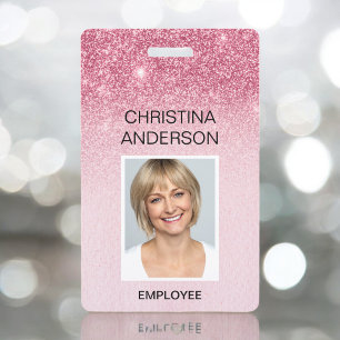Glam Pink Glitter Mitarbeiter - Name Foto Corporat Ausweis