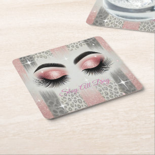 Glam Pink Glitter Wimpern  Rechteckiger Pappuntersetzer