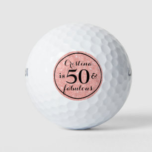 Glam Pink Glitzer Black Personalisiert 50 & Fabulo Golfball