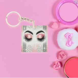 Glam Pink Glitzer Eyelashes Monogramm Schlüsselanh Schlüsselanhänger